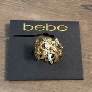 New Bebe Rose gold metal leaves rings